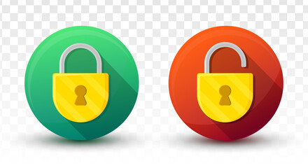 Aufkleber - Padlock lock and unlock icon on green and red 3D vector buttons