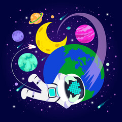 Wall Mural - illustration of astronaut in love