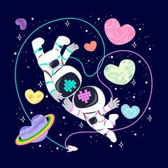 Wall Mural - illustration of astronaut in love