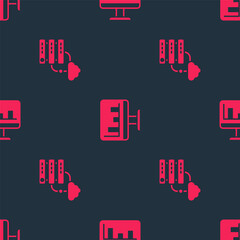 Poster - Set Network cloud connection and Monitor with graph chart on seamless pattern. Vector