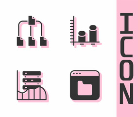 Poster - Set Browser files, Folder tree, Server, Data, Web Hosting and analysis icon. Vector