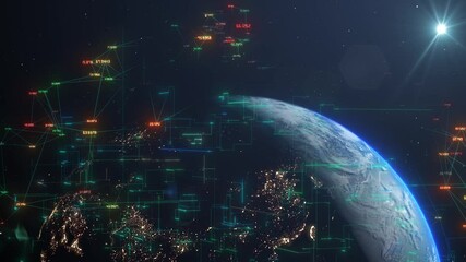 Wall Mural - World global information technology of connected big data and cyber security network - 3D Animation Render