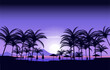 Palm Night Seminyak Beach Dream Land Vacation Landscape View Illustration