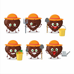 Wall Mural - Farmer chocolate love cute mascot character with fork