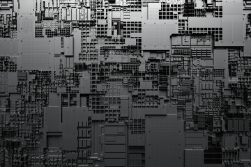 Poster - 3D illustration of the Close up of the black cyber armor on neon lights. Abstract Graphics in the style of computer games.