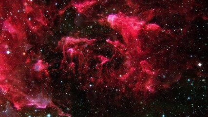 Wall Mural - abstract loop space flight fly to mysterious glow red nebula cloud in space. space exploration to gl