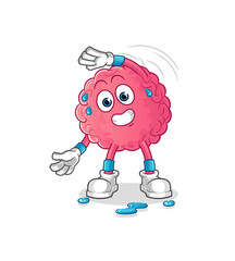 Sticker - brain stretching character. cartoon mascot vector