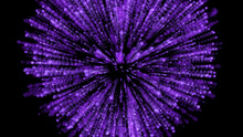 Purple Explosion On Black Background. Purple Particle Fireworks
