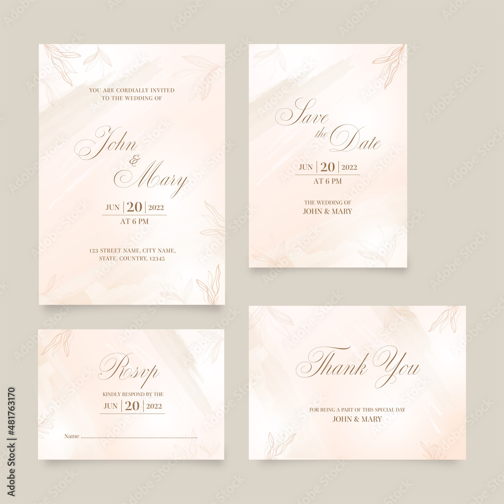 Pink Color Invitation Card Wedding Invitation Card Suite In Pink Color. Stock Vector | Adobe Stock