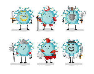 corona virus warrior group character. cartoon mascot vector