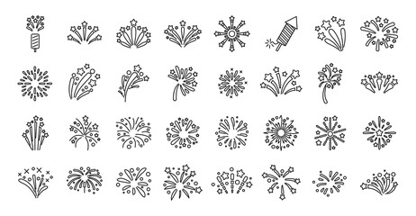 Poster - Firework icons set outline vector. New year celebrate