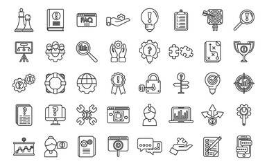Poster - problem solving icons set outline vector. business brainstorming