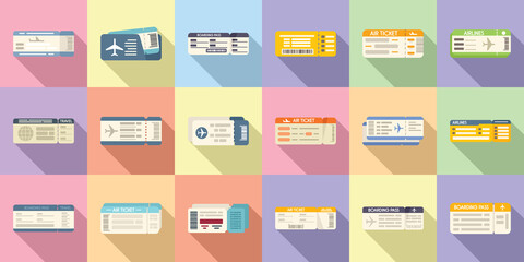 Poster - Airline tickets icons set flat vector. Travel trip