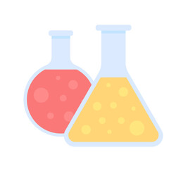 Poster - Chemical beakers with liquid semi flat color vector item. Realistic object on white. Supplies for scientific experiment isolated modern cartoon style illustration for graphic design and animation