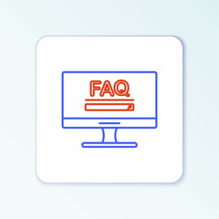 Poster - line computer monitor with text faq information icon isolated on white background. frequently asked 