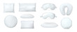 © Idey - Realistic white cushion pillows, mask. White orthopedic pillows different shapes.