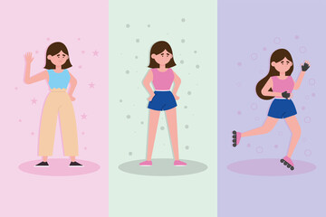 Poster - set of girls healthy lifestyle