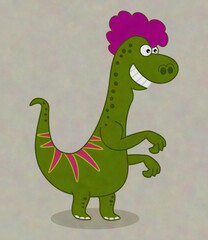 Sticker - Green lizard dinosaur with pink hair on profile with smile - illustration