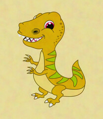 Sticker - Young yellow tyrannosaurus dinosaur with pointed teeth and green spots - illustration