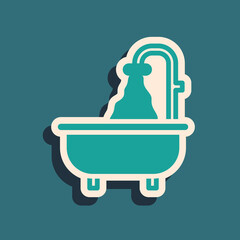 Canvas Print - Green Bathtub icon isolated on green background. Long shadow style. Vector