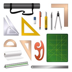 Poster - Architect equipment icons set cartoon vector. Residential architecture