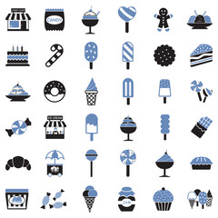 Candy Shop Icons. Two Tone Flat Design. Vector Illustration.