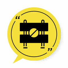 Sticker - Black Road barrier icon isolated on white background. Symbol of restricted area which are in under construction processes. Repair works. Yellow speech bubble symbol. Vector