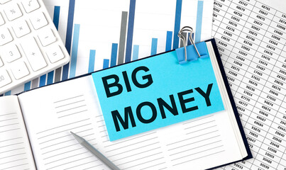 Poster - BIG MONEY text on blue sticker on the chart background near calculator
