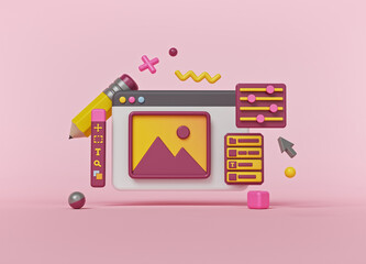 Aufkleber - Photo Editing Software interface. minimal cute elements design. 3d rendering