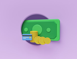 Poster - money sign symbol. minimal 3d concept. 3d rendering