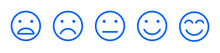 User Experience Feedback Sentiment Icon Set. Vector Emoticon Icons For Satisfaction Feedback. Faces With Different Expressions Including Excellent, Happy, Neutral, Sad, Angry