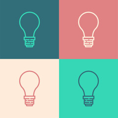 Sticker - Pop art line Light bulb with concept of idea icon isolated on color background. Energy and idea symbol. Inspiration concept. Vector