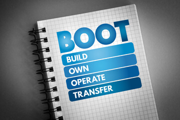 Poster - BOOT - Build Own Operate Transfer acronym on notepad, concept background