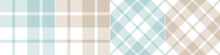 Check Plaid Pattern With Herringbone Texture In Turquoise Blue Green Cyan, Brown Beige, White. Seamless Large Tartan Check Set For Blanket, Duvet Cover, Scarf, Other Spring Summer Textile Print.
