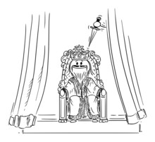 King Sitting On The Throne, Traitor With Knife Is Going To Murder Him, Vector Cartoon Stick Figure Illustration