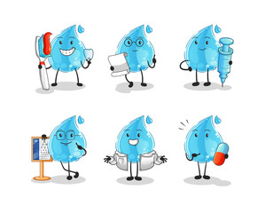 Wall Mural - water drop doctor group character. cartoon mascot vector