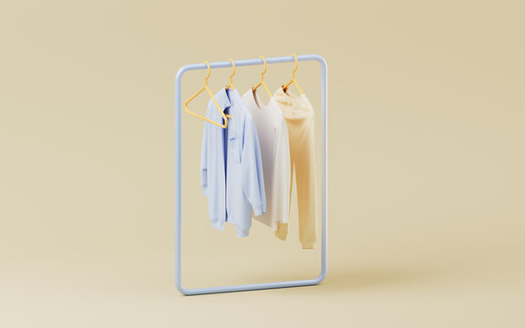 Clothes and trousers with yellow background, 3d rendering.