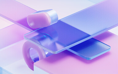 gradient glasses and cubes, 3d rendering.