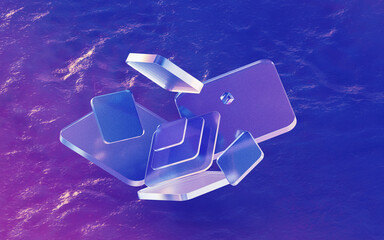 Gradient glasses and cubes, 3d rendering.