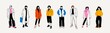 © Dariia - Street fashion look. Young men and women dressed in stylish trendy oversized clothing. Models standing in various poses. Korean japanese asian cartoon style. Hand drawn Vector isolated illustrations