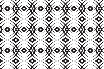 Poster - abstract seamless pattern design template. curve, circle and diagonal square shape filled vertical or curve line. black and white vector illustration