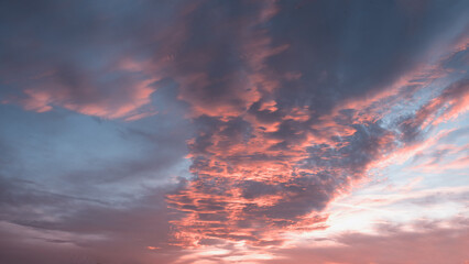 Wall Mural - fleecy sunset cloud formation pink and grey, in the evening