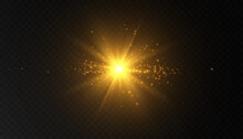 Bright Yellow Light Effect, Flash Of Light In Outer Space For Vector Illustration.