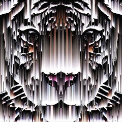 Brigh fabulous stylised tiger head animalistic design abstract background. Good as trendy logo. Pixel art style. Holidays, crafts, prints, cards or posters ideas.