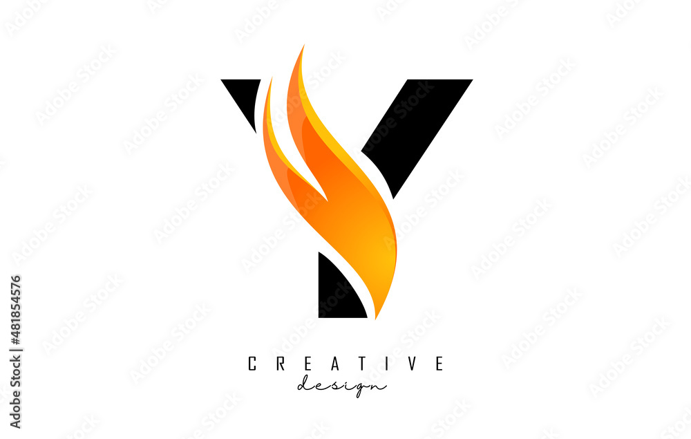 Vector illustration of abstract letter Y with fire flames and Orange ...