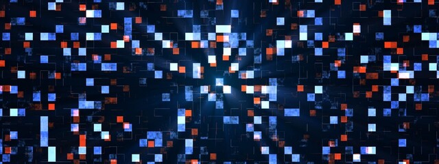 Aufkleber - Abstract mosaic puzzle background. Texture of squares and lines. Design of technical interference. Maze. White noise. Pixels. Blue color. Glowing rays. Poster technology, social network, websites.