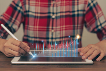 Poster - Businessman analyzing financial data trading forex, stock market investing, funds and digital assets, business finance technology and stock market stock market ideas.
