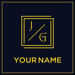 JG initial modern monogram wedding with creative rectangle line