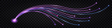 Fiber Optic Network Technology, Impulse Cable Lines, Neon Glowing Light, Blue And Purple Wires With Flare Bolt Effect. Isolated Design Element On Transparent Background, Vector Illustration