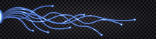 Fiber Optic  Technology Cable Lines, Network Telecommunication, Blue Light Effect. Design Element Isolated On Transparent Background. Vector Illustration